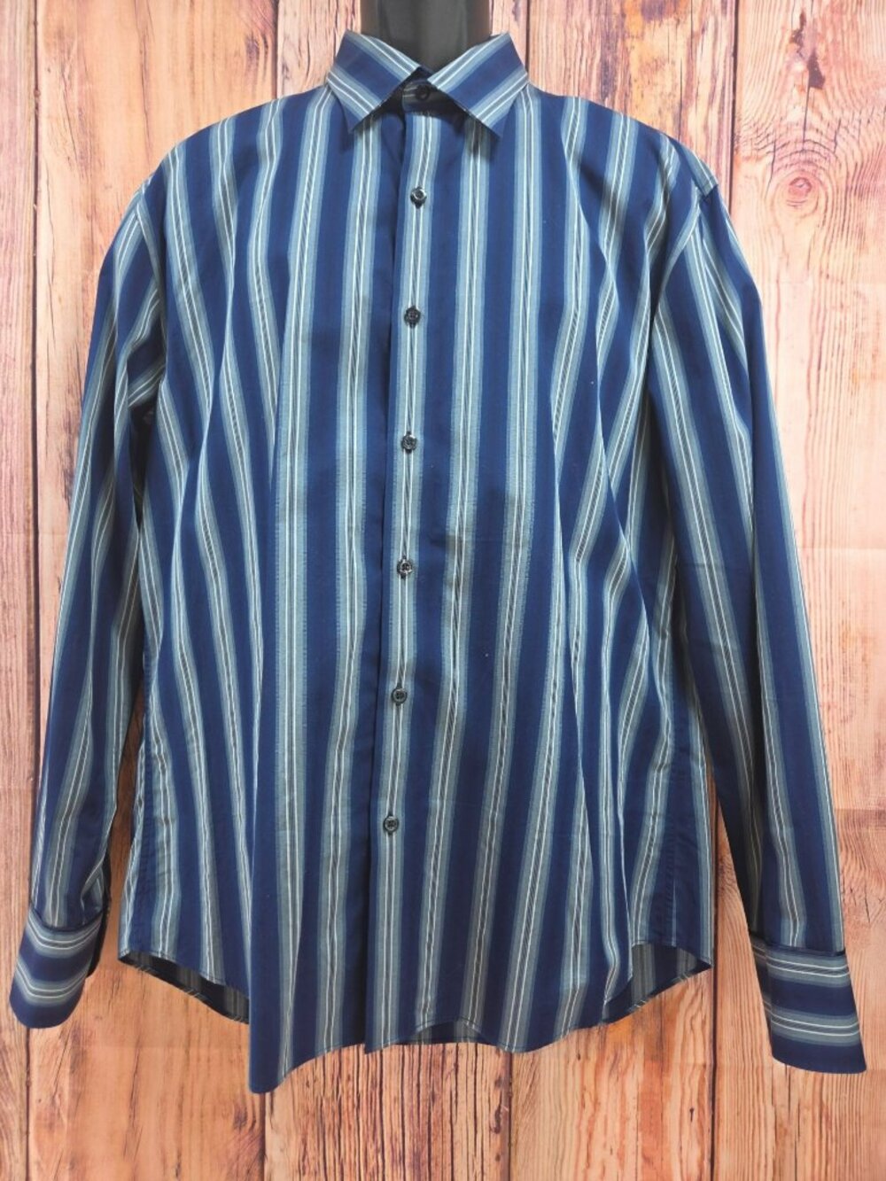 7 Diamonds Mens Blue Striped Button-Up Shirt Size XL